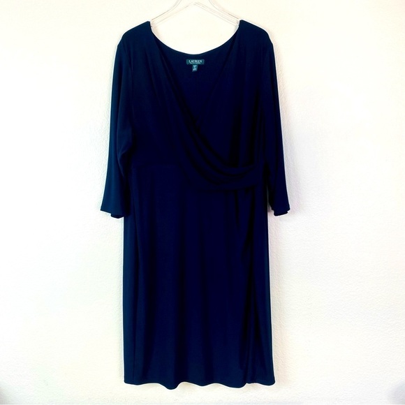 Lauren Ralph Lauren Navy Jersey Surplice Neckline Dress Size 24 - Picture 3 of 9